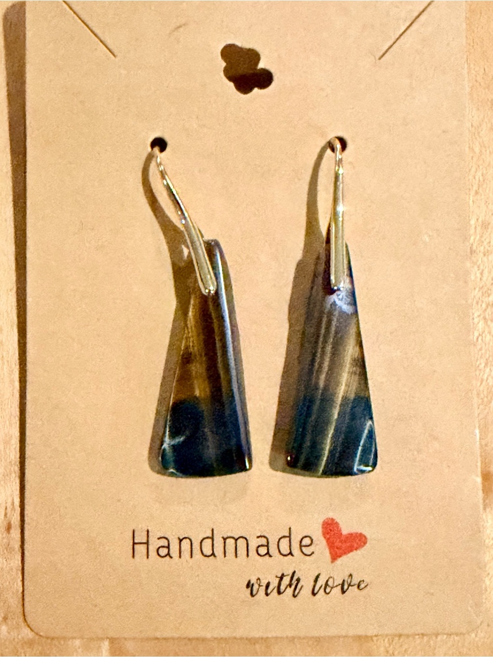 Tigers Eye Triangle Dangle on 14K Gold Plated Earrings